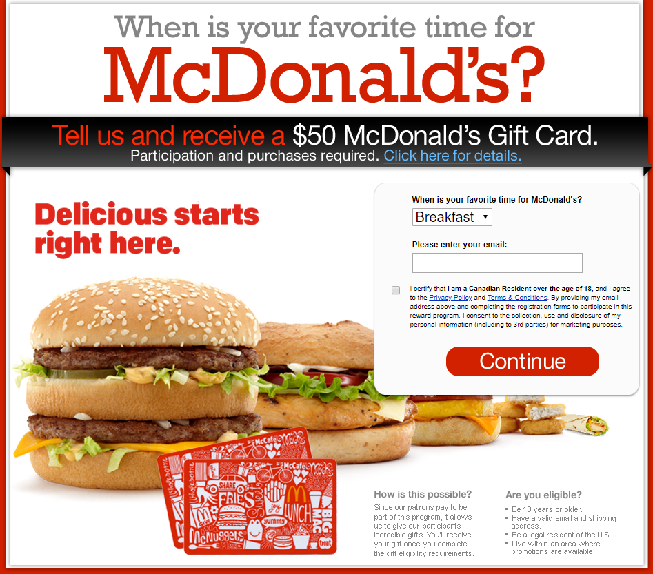 $50 McDonald's Gift Card Offer